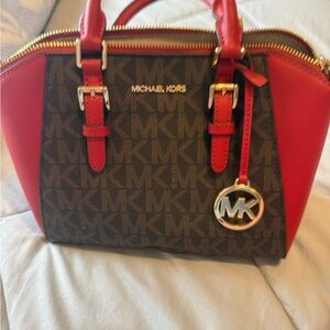 Michael Kors Red and Brown Satchel